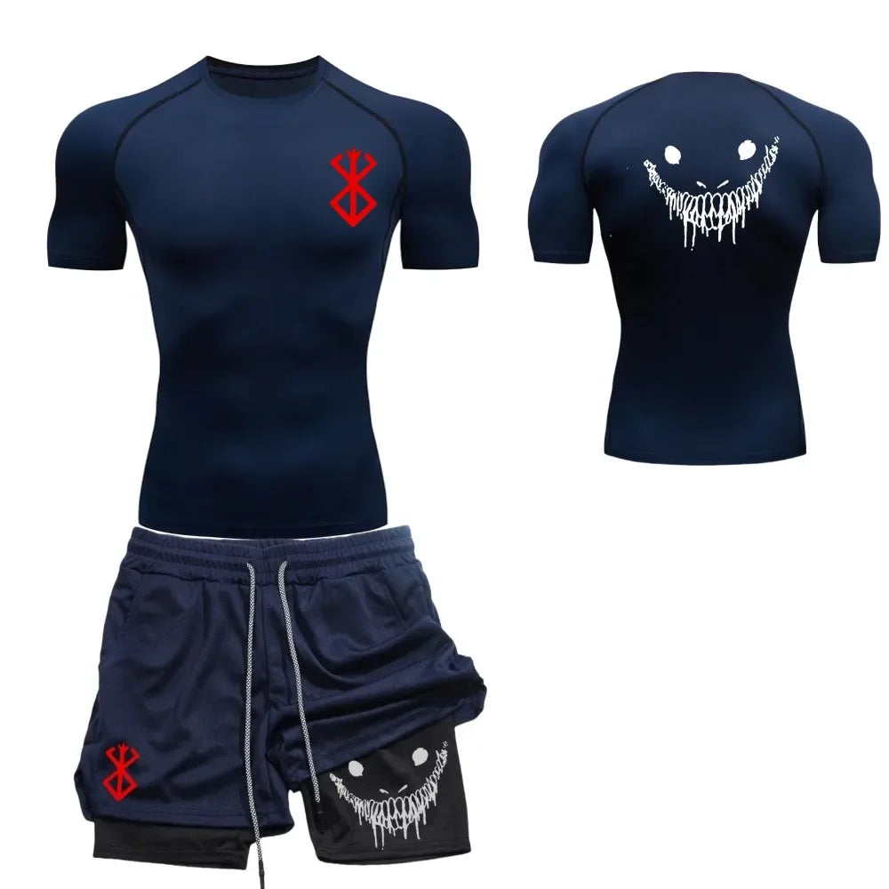 Ensemble de fitness décontracté à la mode pour hommes, vêtements de sport à séchage rapide, shorts + chemise, ensemble 2 pièces, course à pied, entraînement, été