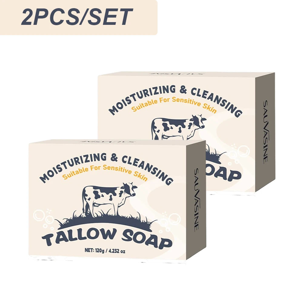 2 pièces/ensemble herbe naturelle alimenté Tallow savon peau hydratant visage et corps lavage boeuf Tallow savon barre artisanale savon de bain soins de la peau