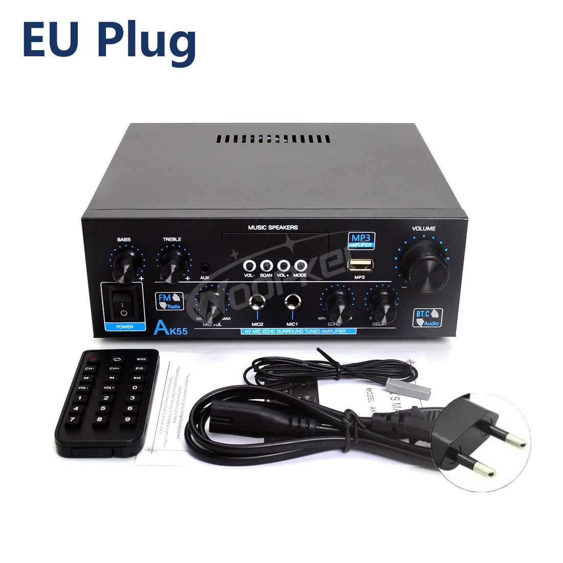 Woopker-Amplificateur de puissance domestique Bluetooth 2.0, caisson de basses pour touristes, entrées micro, radio FM, AK55, canal RMS 70W + 70W, 5.0, HiFi, Prévention 900W