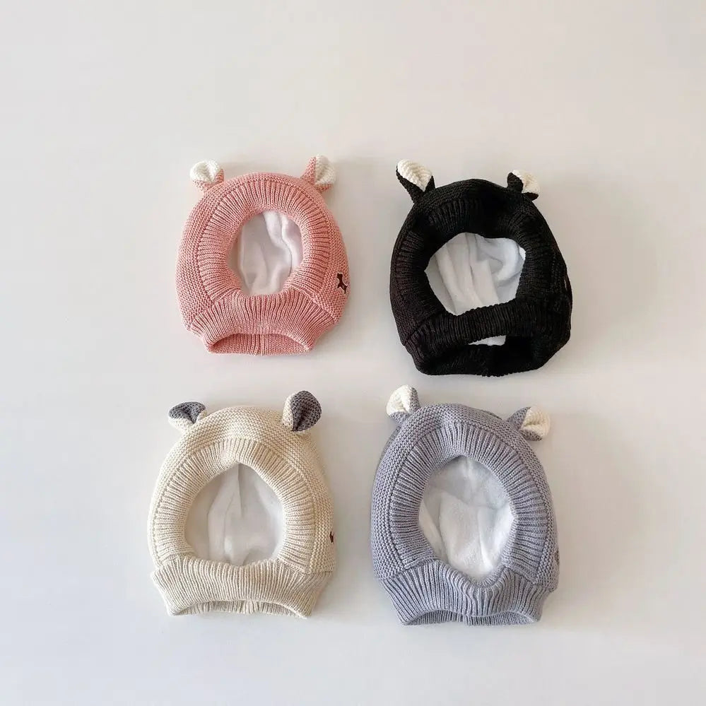 Bonnet en tricot avec oreilles de dessin animé pour bébé, bonnet à oreillettes pour bébé, document solide, épais, peluche, chaud, enfants, protection des oreilles, hiver, mignon