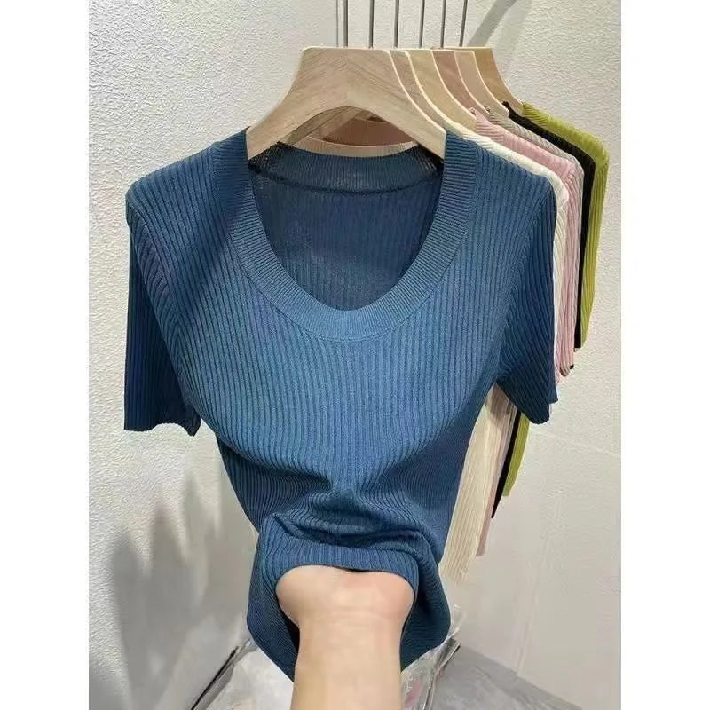 T-shirt d'été polyvalent à manches courtes pour femme, coupe couvertes, haut simple, piedmont Ice InjChic