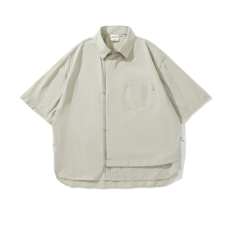 Ensemble coréen pour hommes, chemise à manches courtes + plusieurs poches, Short d'outillage, couleur unie, rétro, tendance d'été, ensemble deux pièces
