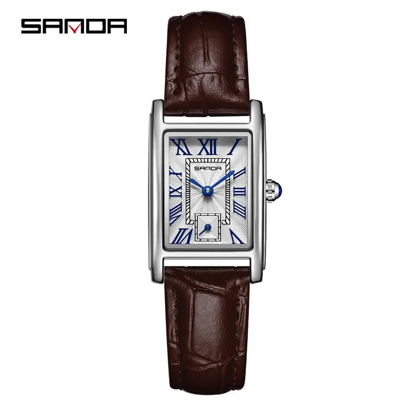 Sanda-Montre-bracelet analogique à mouvement à quartz pour femmes d'affaires, 1116 degrés, design élégant, cadran rectangulaire, eau, nouvelle mode, 2024