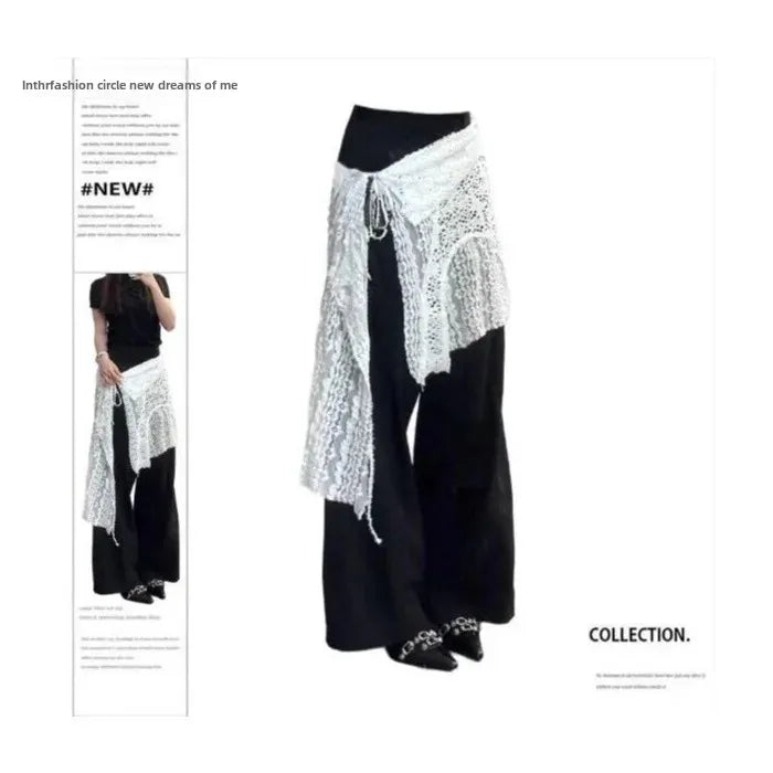 Jupe pliable à lacets pour fille épicée, blanche, romantique, rue, bord de fleur en dentelle creuse avec tablier, nouvelle collection 2024