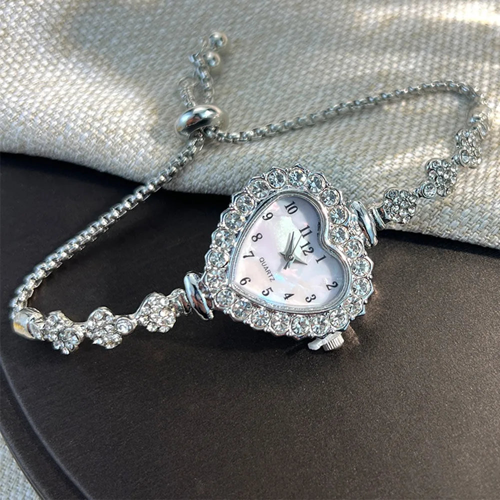 Montres à Quartz en acier inoxydable pour femmes, cloutées en strass et diamants, montre-Bracelet avec Bracelet réglable, décoration de poignet