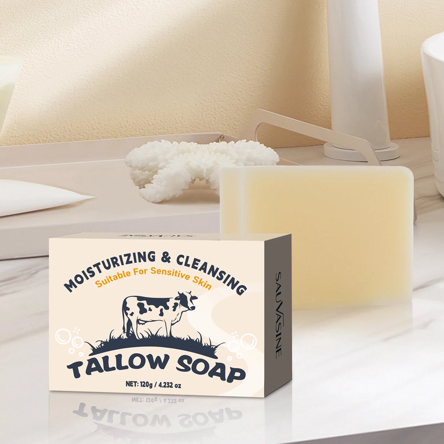 2 pièces/ensemble herbe naturelle alimenté Tallow savon peau hydratant visage et corps lavage boeuf Tallow savon barre artisanale savon de bain soins de la peau