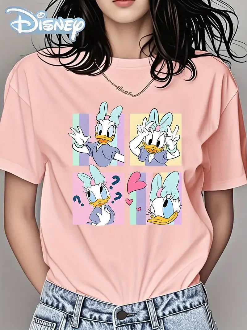Femmes Daisy Duck T-shirt Filles Couple Unisexe Coton T-shirt Décontracté Col Rond Hauts Décontracté À La Mode Surdimensionné Manches Courtes Vêtements