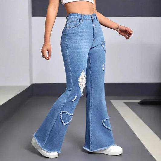 Denim pantalon évasé femmes trou jean botte coupe en détresse 2025 Streetwear taille haute Stretch lavé Vintage pleine longueur pantalon