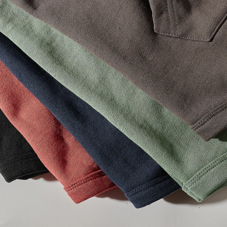 Sweat-shirt kangourou en velours pour homme, nouveau, rétro américain, lourd, poches, Simple, pur coton lavé, vêtement de sport décontracté, automne et hiver