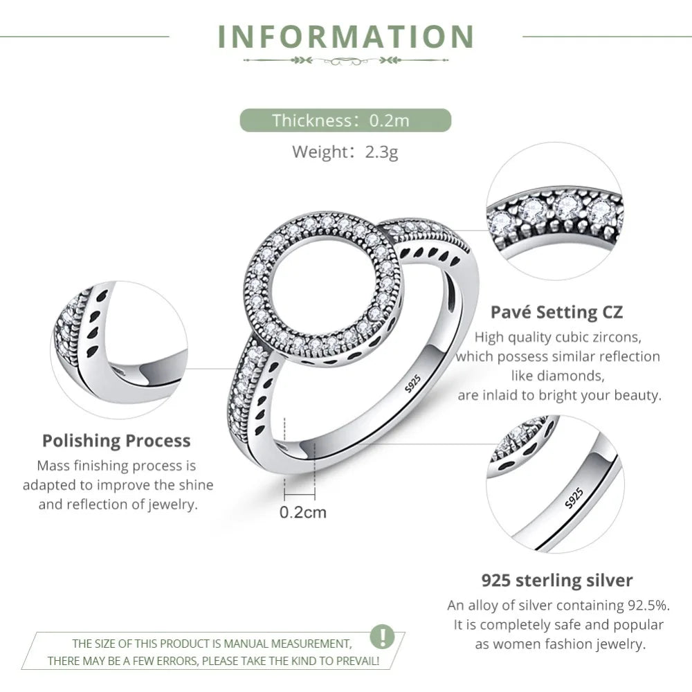 BAMOER-Bagues rondes en argent regardé 100% pour femme, cercle CZ, bijoux, cadeau de Noël, 925 authentique, toujours clair, SCR041