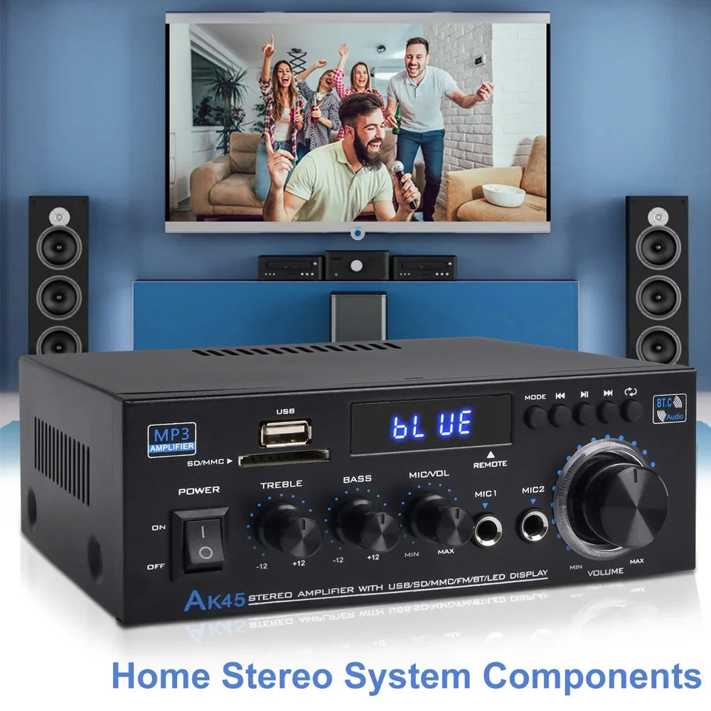 Amplificateur de puissance Bluetooth 5.0, récepteur stéréo, caisson de basses, audio Hi-Fi, AK45, 2 canaux, 300W x 2 sorties, Max 800W