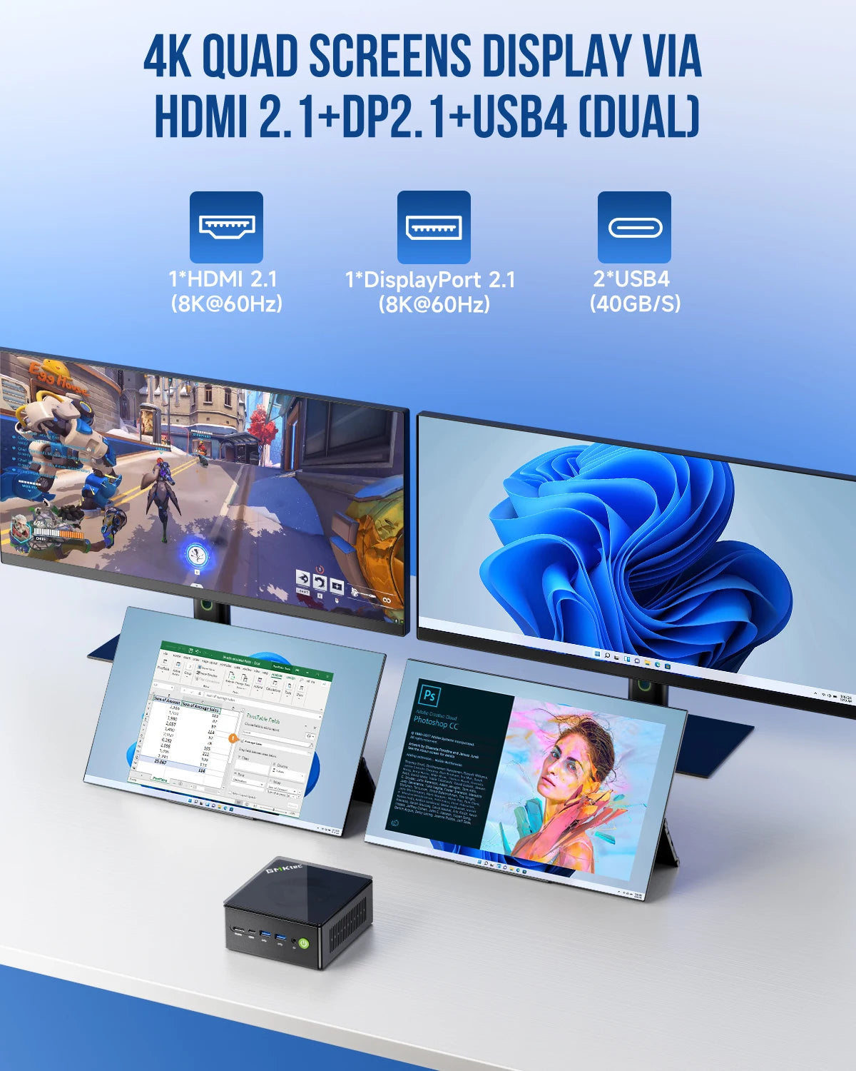 GMKtec K8 Plus Mini PC AMD R7 8845HS 8 cœurs 16 threads DDR5 5600Mhz Pcie 4.0 SSD WIFI6 BT5.2 Win11 Pro ordinateur de jeu de bureau