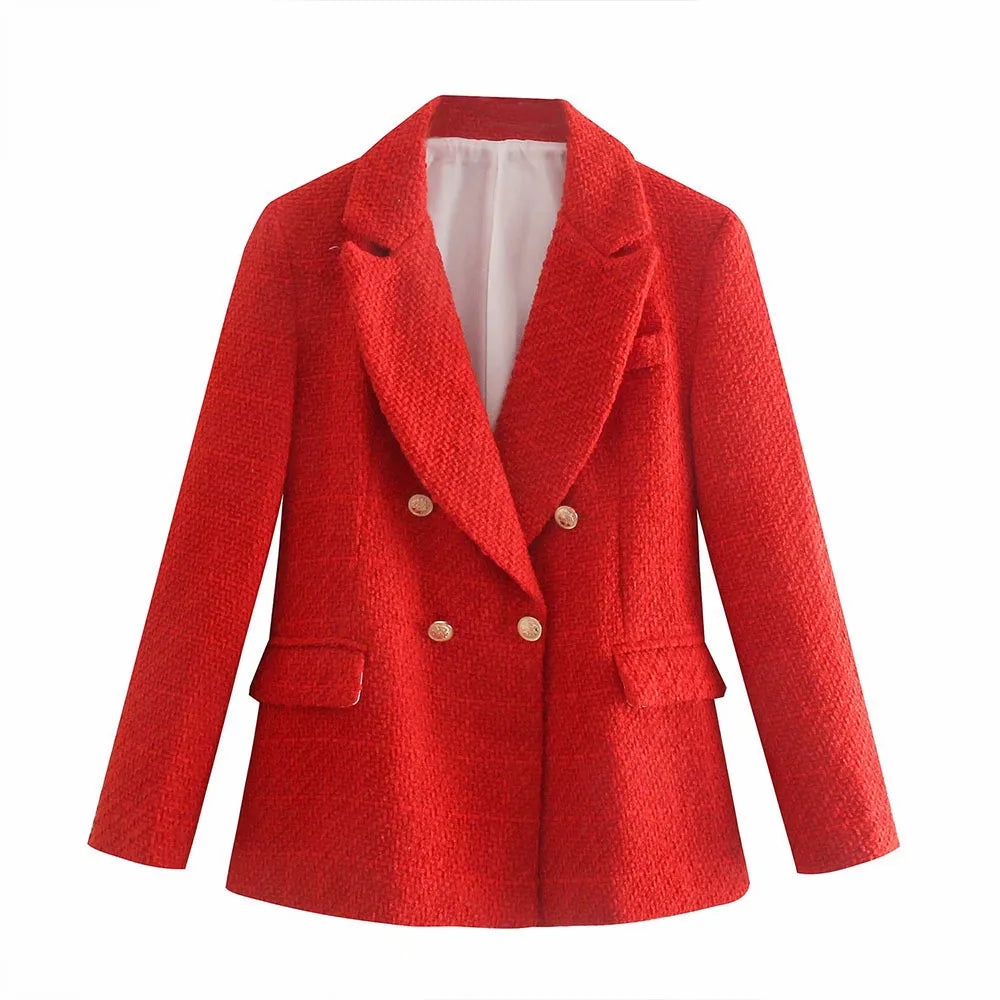 CNlalaxury-Blazer en tweed à double boutonnage pour femme, manteau de trajet avec poche, manches longues, décontracté, printemps, automne, 2024