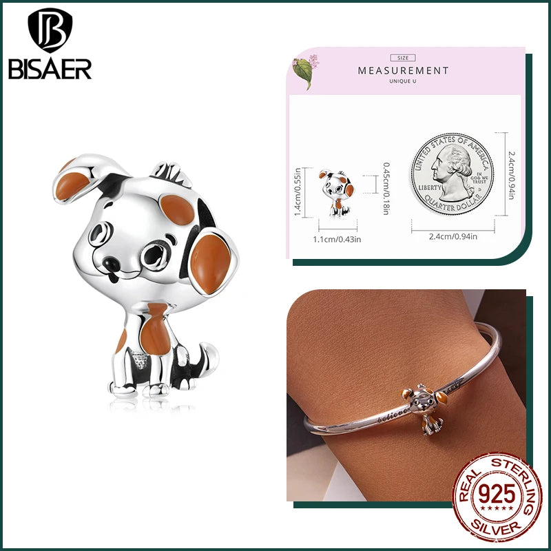 BISAER 925 en argent Sterling mignon chien breloque perle teckel animal de compagnie pendentif platine plaqué ajustement femmes Bracelet à bricoler soi-même bijoux fins