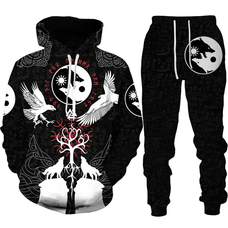 Ensemble sweat à capuche pour hommes, imprimé en 3D, survêtement/pantalon, pull à manches longues, Punk, vêtements de sport décontractés, surdimensionnés, de haute qualité, automne hiver