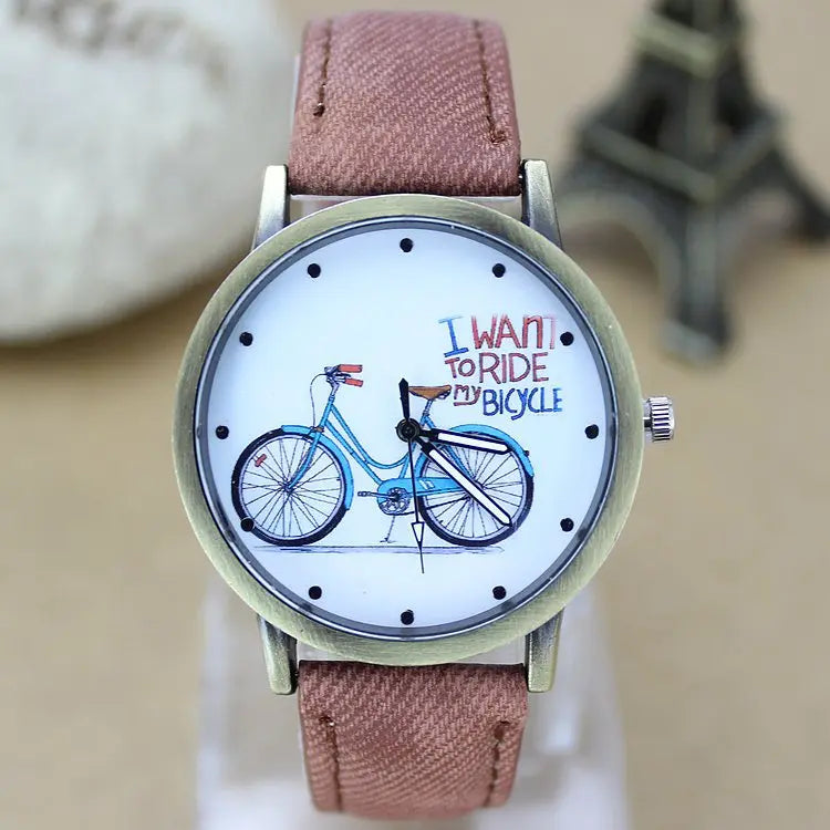 Montre à quartz décontractée pour femme, tissu Jean, bracelet en cuir,
