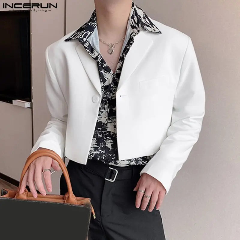 Hommes Blazer Solide Document Revers Manches sulfUn Bouton Automne Costumes Décontractés Streetwear 2023 Mode Homme Crop Combiné S-5XL INCERUN