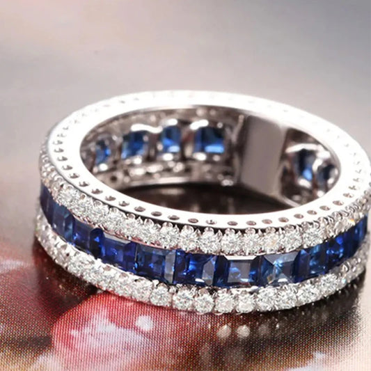 FCGJHW – bague spinelle en saphir rubis pour femmes, rouge clair, bleu, Zircon, anneaux ronds Vintage, bandes de mariage en argent S925, bijoux fins