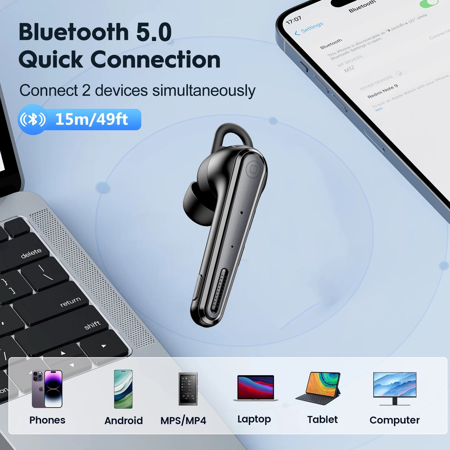 Bee M52 Bluetooth 5.0 casque avec double micro