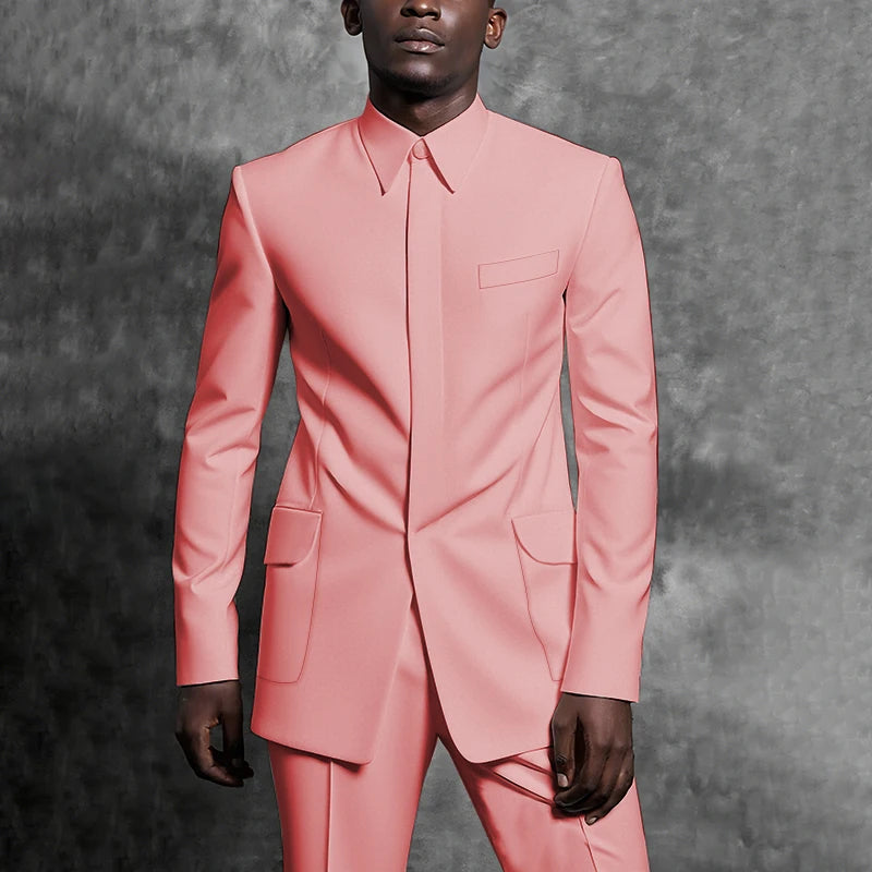 Costumes sur mesure col montant smoking Gentleman couleur unie tenue homme costume ensemble 2 pièces intelligent décontracté quotidien bureau mâle vêtements