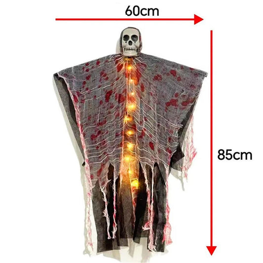 Crâne suspendu pour fête d'halloween, squelette fantôme, ornement, accessoires d'horreur, décorations de maison hantée avec lumière, décorations extérieures