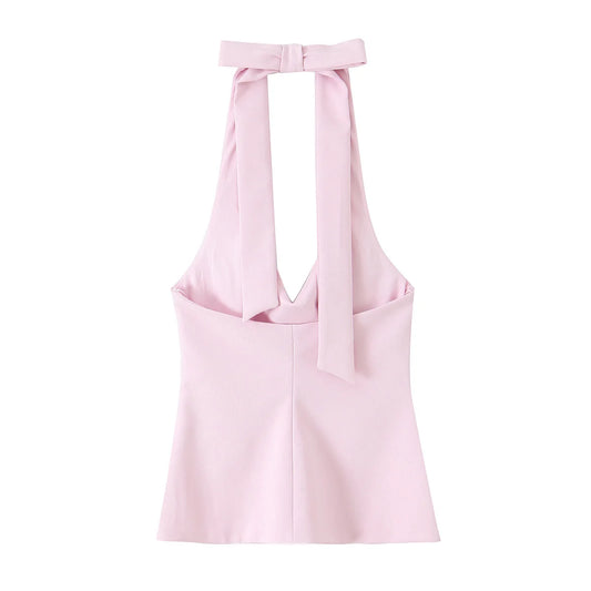 UNIZERA Hot Girl Style dos noeud licou col haut 2025 été nouveaux vêtements pour femmes