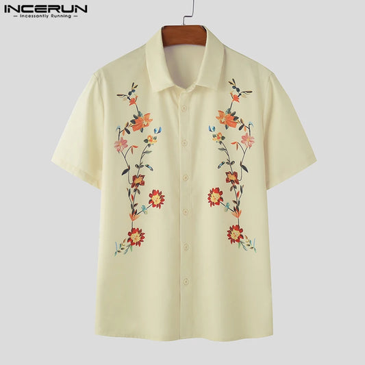INCERUN-Chemise à manches courtes à imprimé floral pour hommes, Streetwear à revers, Vêtements d'été pour hommes, Mode de vacances, Chemises décontractées S-5XL 2024