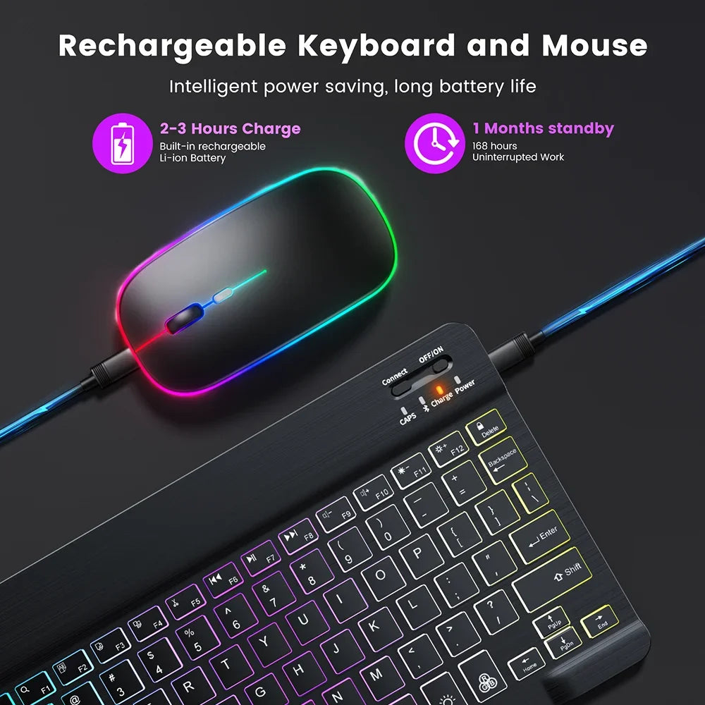 Rétro-éclairage Bluetooth clavier souris rvb clavier sans fil rétro-éclairé clavier anglais Rechargeable pour IOS Android Windows iPad