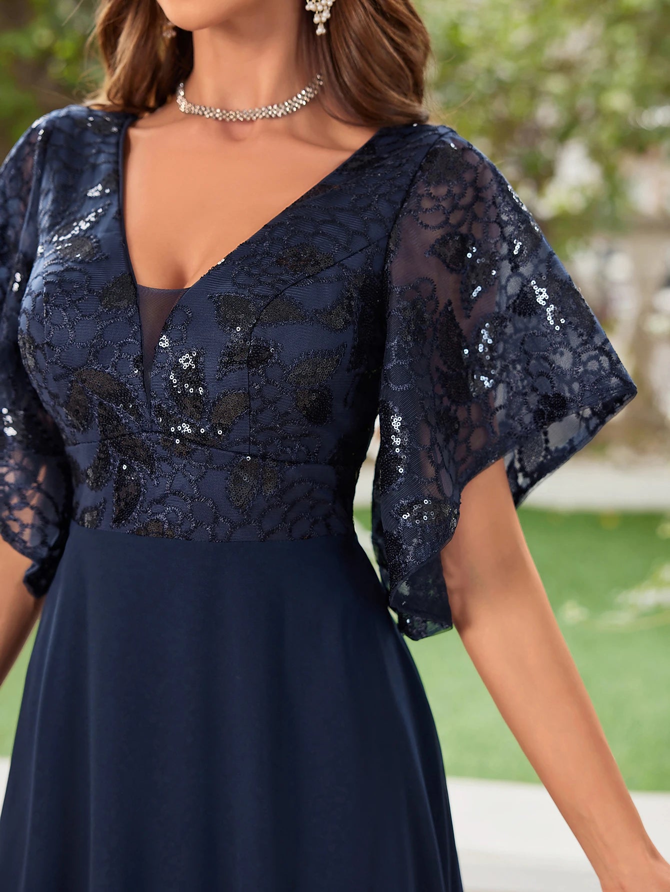 UNITHORSE-Robe de danse en mousseline de soie perlée à col en V, robe de demoiselle d'honneur, élégante, fête des patients