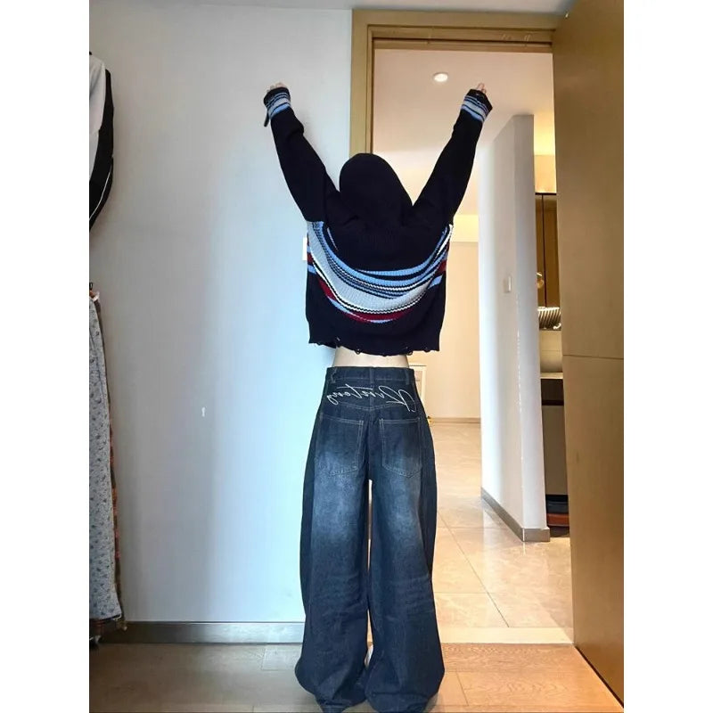 Jean taille haute pour femmes, Design Vintage, Hip Hop, droit, Baggy, pantalon en Denim, rue Y2K, Style américain, jambes larges