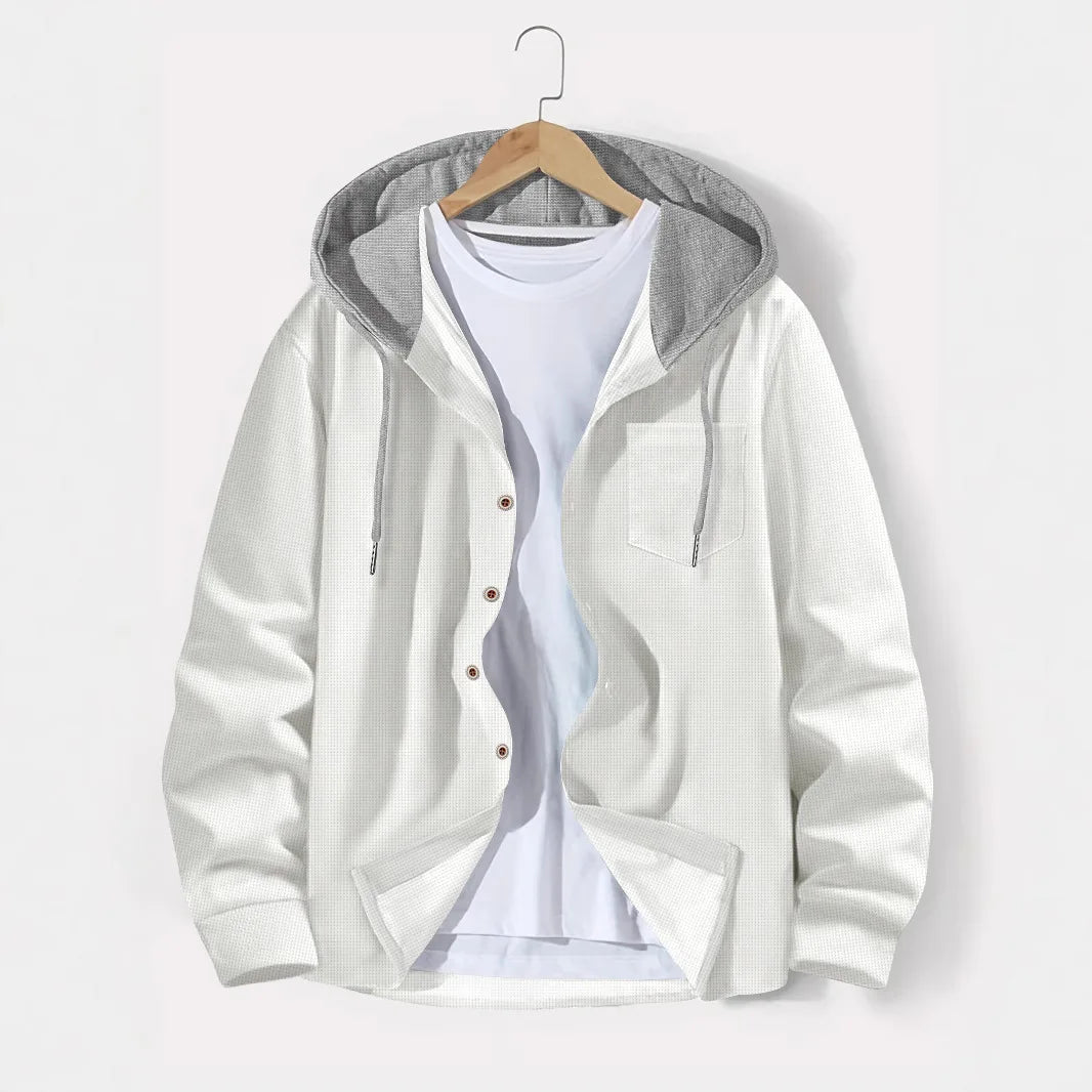 2025 printemps et automne hommes gaufre treillis couleur boutonnage à capuche cardigan décontracté manteau nouvelle mode lâche sports de plein air haut pour hommes