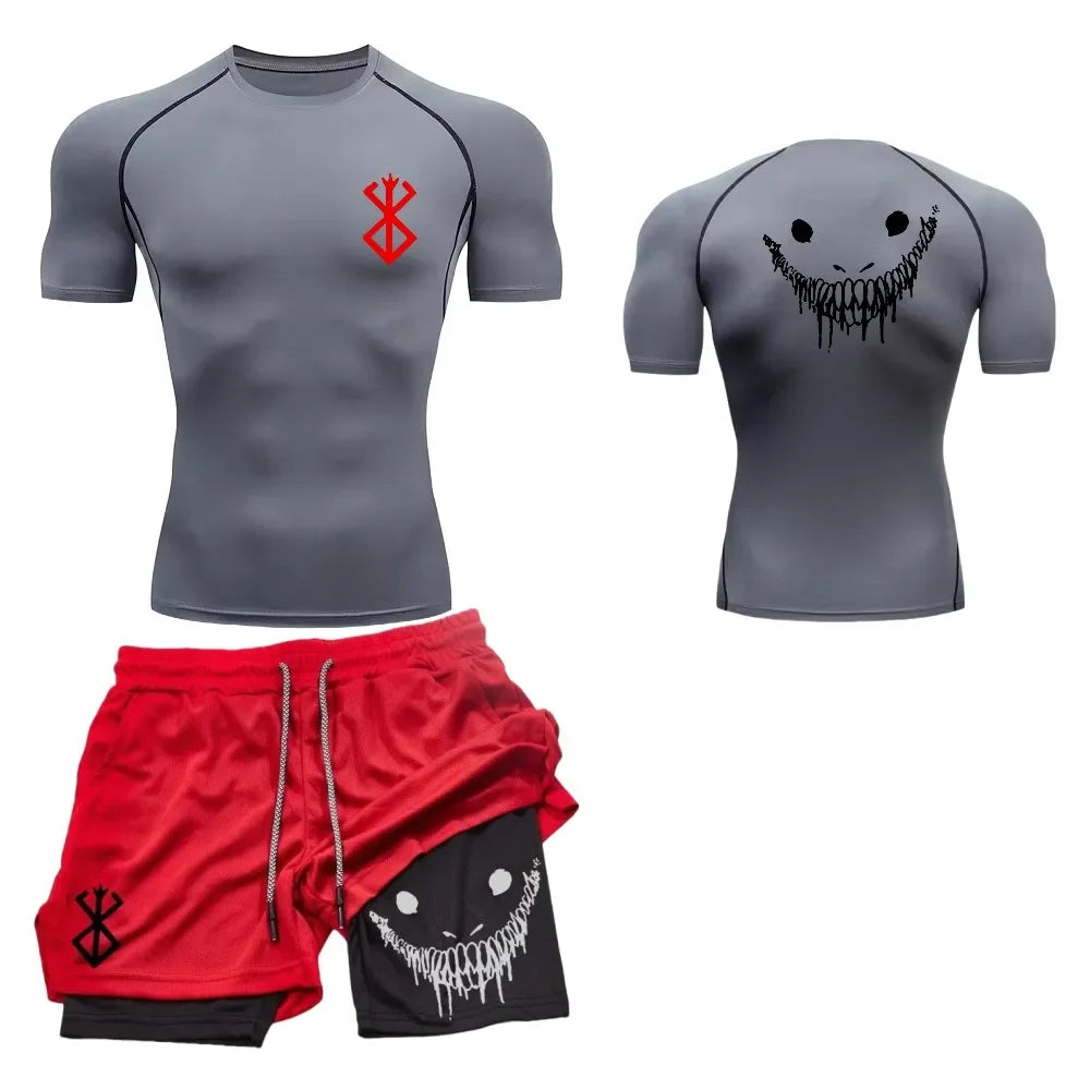 Ensemble de fitness décontracté à la mode pour hommes, vêtements de sport à séchage rapide, shorts + chemise, ensemble 2 pièces, course à pied, entraînement, été