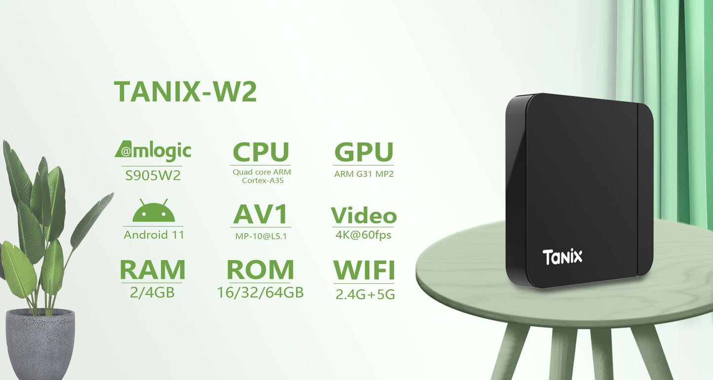 Android11 Tanix W2 TV Box Amlogic S905W2 2G 16G 4G 32G 64G H.265 3D AV1 BT 2.4G 5G Wifi 4K HDR Video Player Set Top Box PK TX3