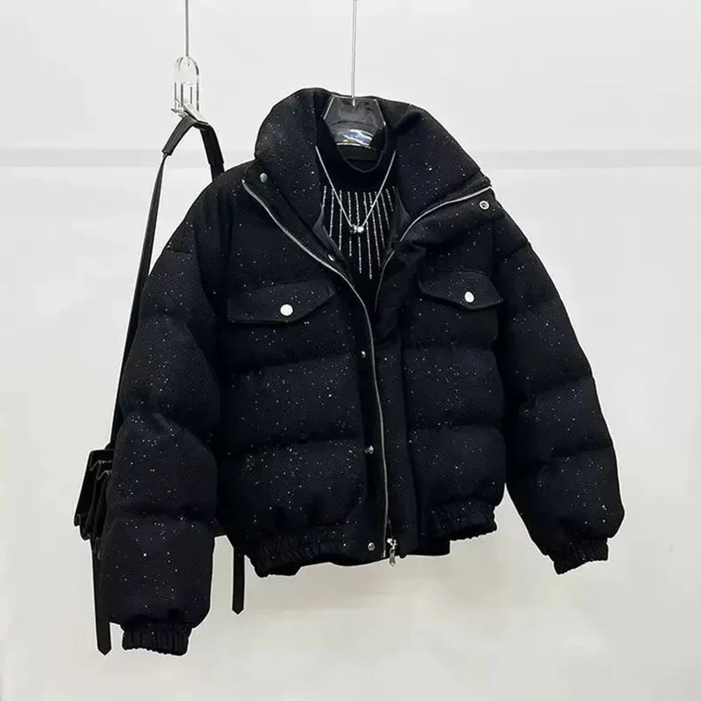 Veste en Coton Ciel Étoilé pour Homme, Col Montant, Carillon Épais, Décontracté, Chaud, Court, Haut de Gamme, Hiver