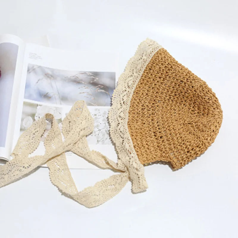Chapeau d'été en dentelle pour bébé fille, casquette de plage, panama, princesse, bord large