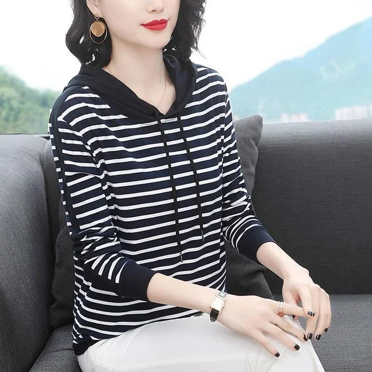 T-shirt surdimensionné à capuche à rayures pour femmes, robe spéciale, haut d'été, t-shirt à manches, vêtements pour femmes