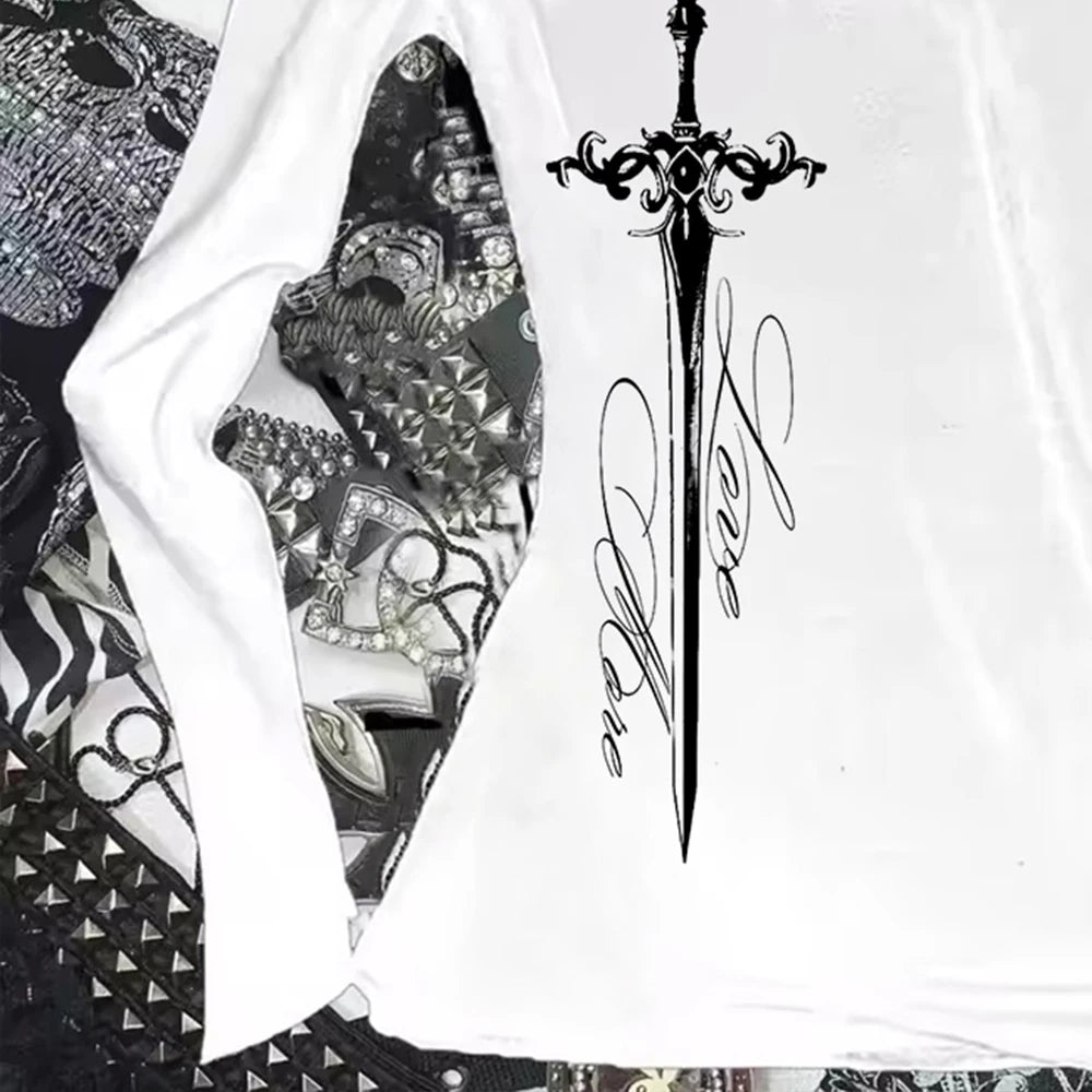 Harajuku esthétique Punk lettre croix impression Y2K T-shirt Hip Hop Streetwear bébé T-shirt mode Goth haute rue à manches longues hauts
