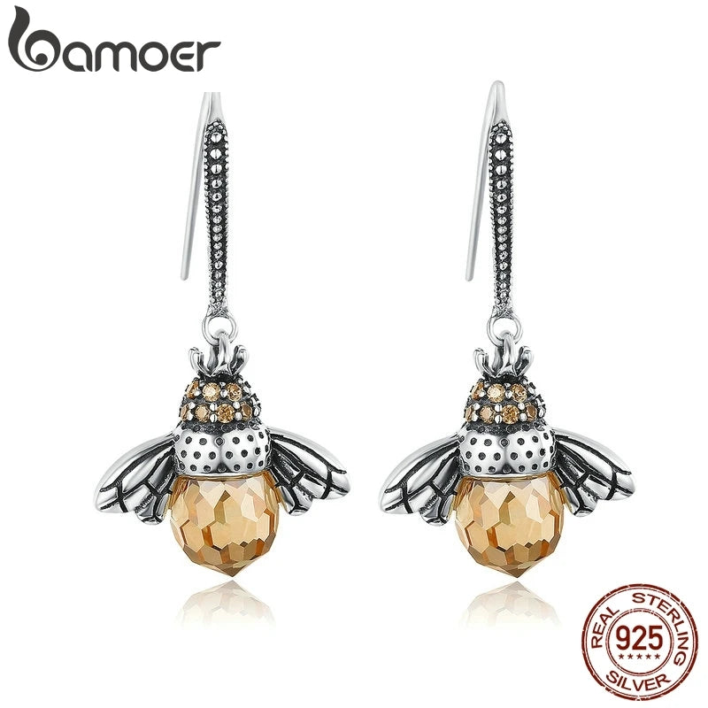 Bamoer – boucles d'oreilles en forme d'abeille jaune pour femmes, en argent Sterling 925, en forme d'insecte, bijoux fins, cadeau, offre spéciale, SCE149