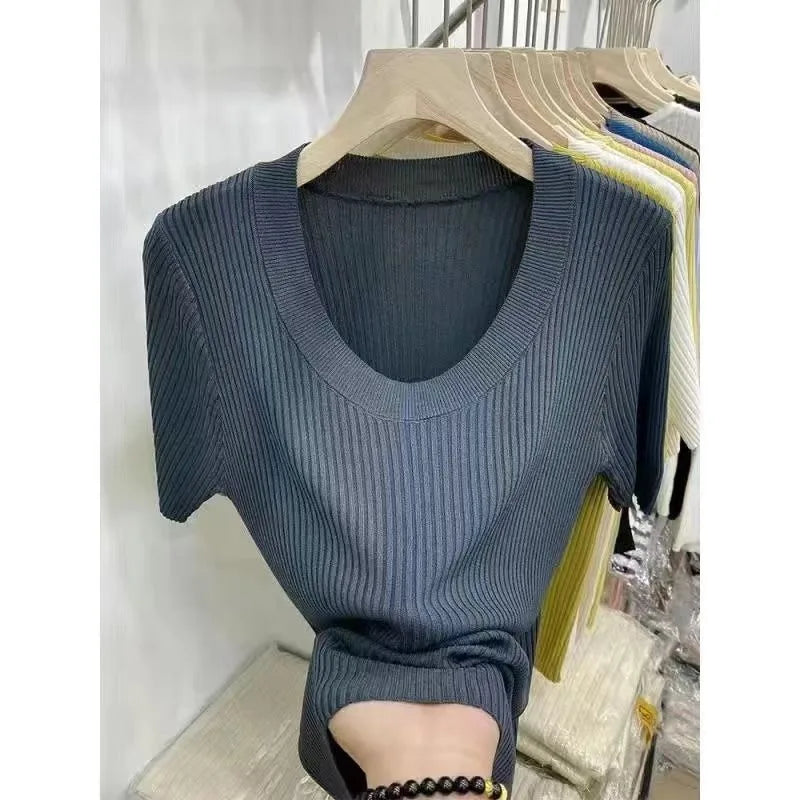 T-shirt d'été polyvalent à manches courtes pour femme, coupe couvertes, haut simple, piedmont Ice InjChic