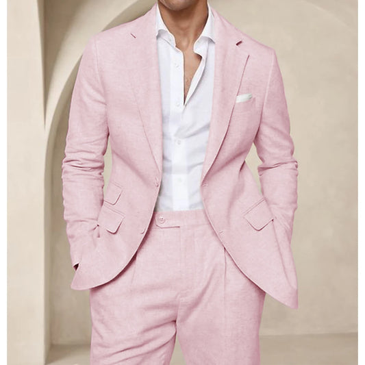 Costume deux pièces en lin pour hommes, Cool, respirant, élégant, mode, Design Slim, robe de mariée, vêtements de travail, confortable, nouveau, été