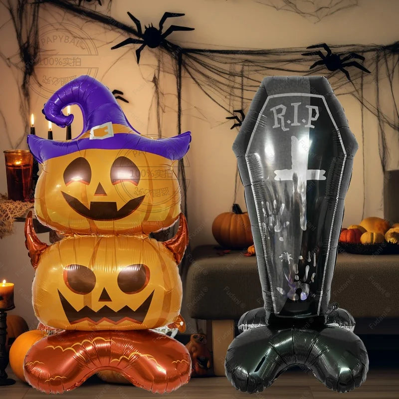Ballon d'halloween géant fantôme citrouille crâne château Film d'aluminium ballon debout pour Halloween fête cour jardin décor effrayant