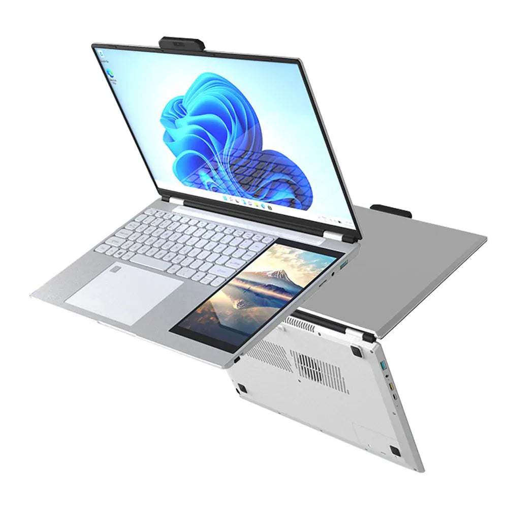 Crelnader double écran ordinateur portable 7 pouces écran tactile boîtier métallique RGB rétro - éclairage empreintes digitales déverrouiller la fenêtre 11 Ultra - mince ordinateur portable