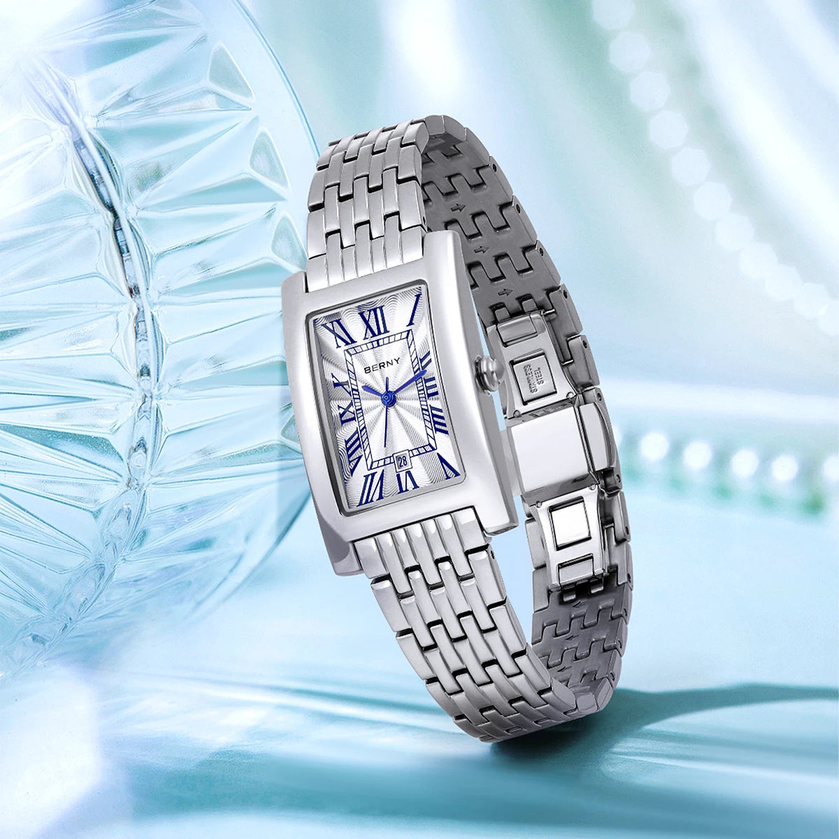 BERNY montre carrée pour femmes Quartz mode dames montre-bracelet saphir luxe chiffre romain Date décontracté Rectangle femmes montres