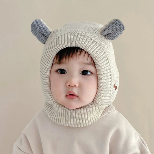 Bonnet en tricot avec oreilles de dessin animé pour bébé, bonnet à oreillettes pour bébé, document solide, épais, peluche, chaud, enfants, protection des oreilles, hiver, mignon