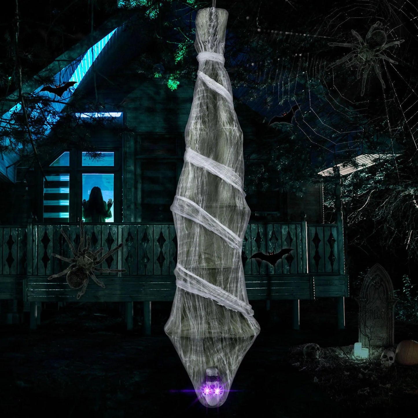 Cocons Effrayant à l'Envers, Fantôme, Décoration de ixd'Halloween, Accessoires d'Ornement pour la Maison, Taille Réelle, 72 Pouces, Nouveau