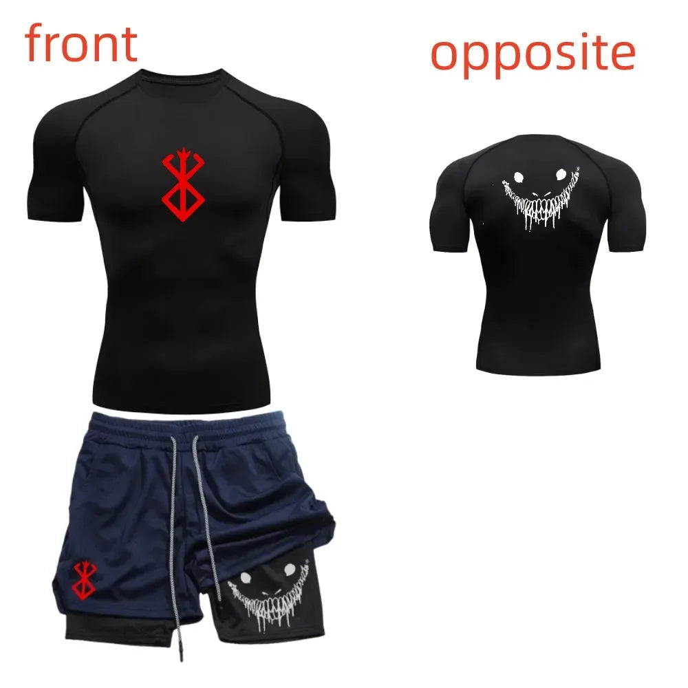 Ensemble de fitness décontracté à la mode pour hommes, vêtements de sport à séchage rapide, shorts + chemise, ensemble 2 pièces, course à pied, entraînement, été