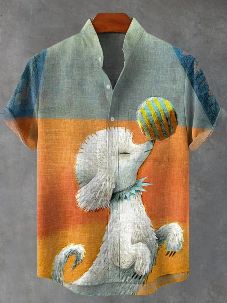 2025 hommes décontracté mode nouvelle chemise en lin Art imprimé chien de compagnie motif chemises mode décontracté et confortable hommes chemise unie