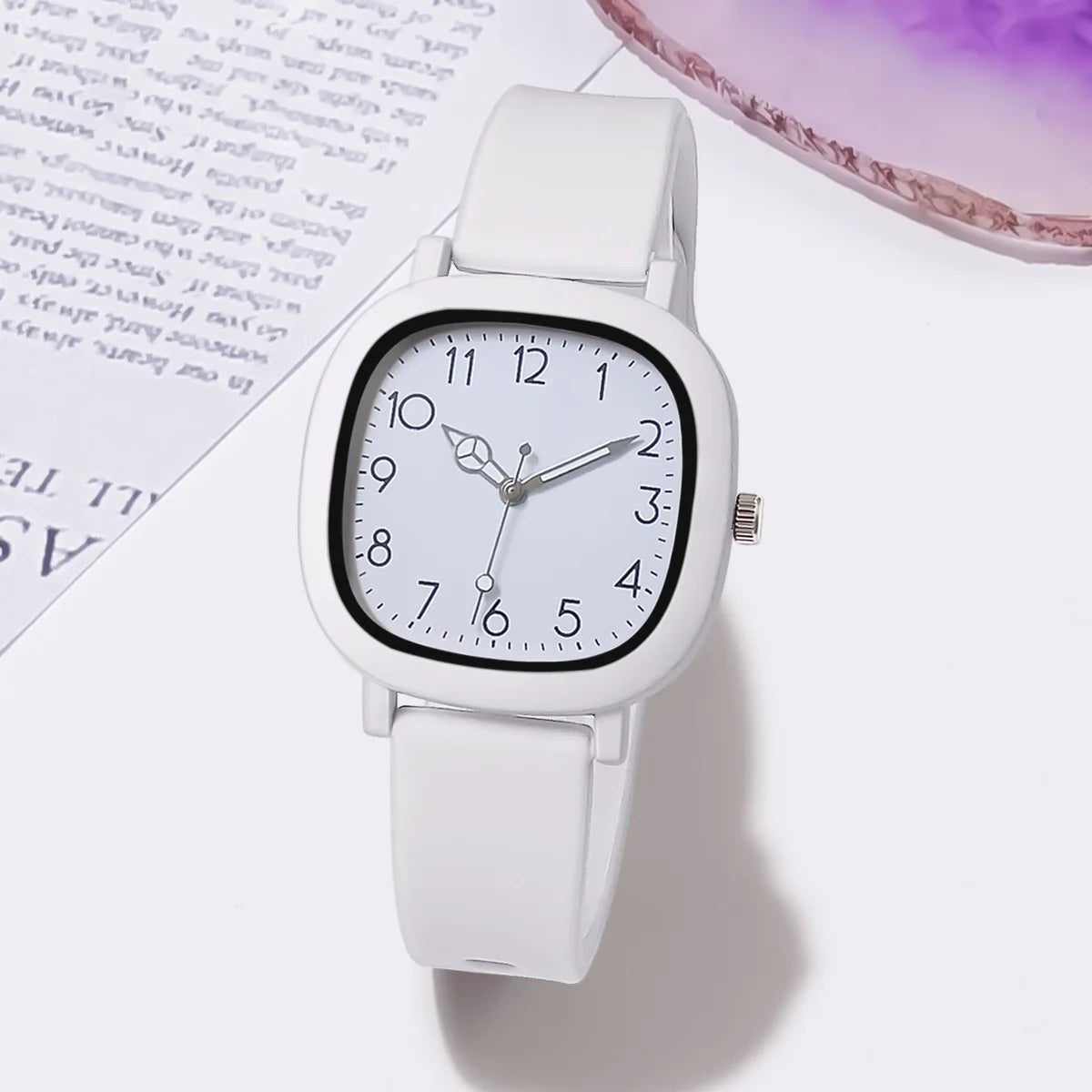 Montre à quartz avec bracelet en silicone, boîtier carré, schème de couleurs MSI,
