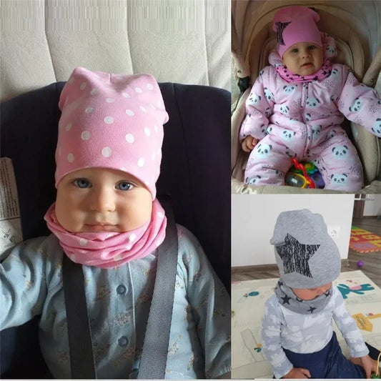 Chapeau en coton imprimé étoile pour bébé, casquette pour tout-petits, écharpe pour bébé, bonnet pour enfants, chapeaux pour garçons et filles, automne et hiver
