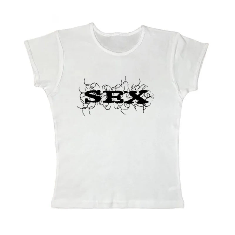 Haut court vintage à imprimé graphique esthétique, mode grunge gothique, haut précieux Y2k, streetwear, hip hop décontracté, slim, glaEMO